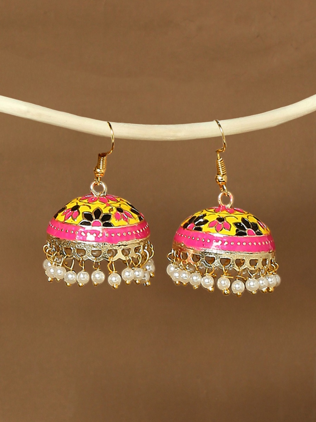 

OOMPH Women Gold-Plated Dome Shaped Jhumkas Earrings, Pink