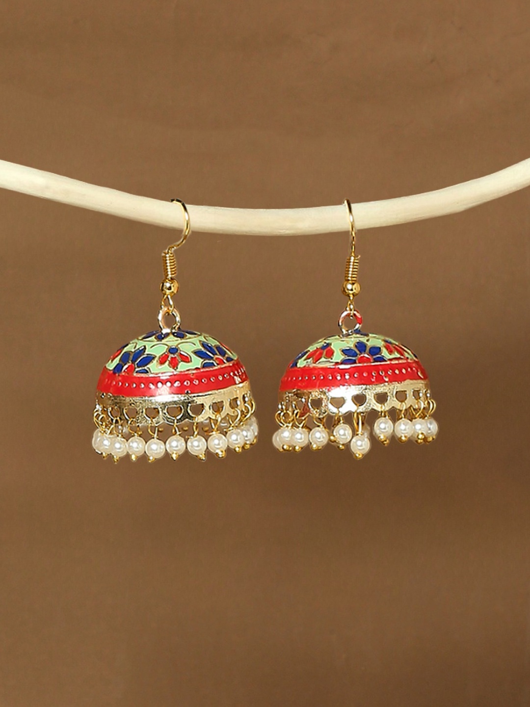 

OOMPH Women Gold-Plated Dome Shaped Jhumkas Earrings, Green