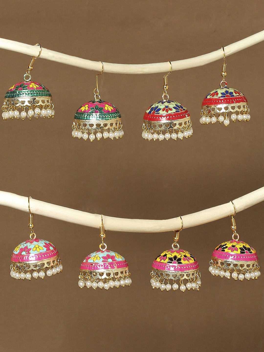 

OOMPH Women Pack Of 4 Gold-Plated Dome Shaped Jhumkas Earrings, Blue
