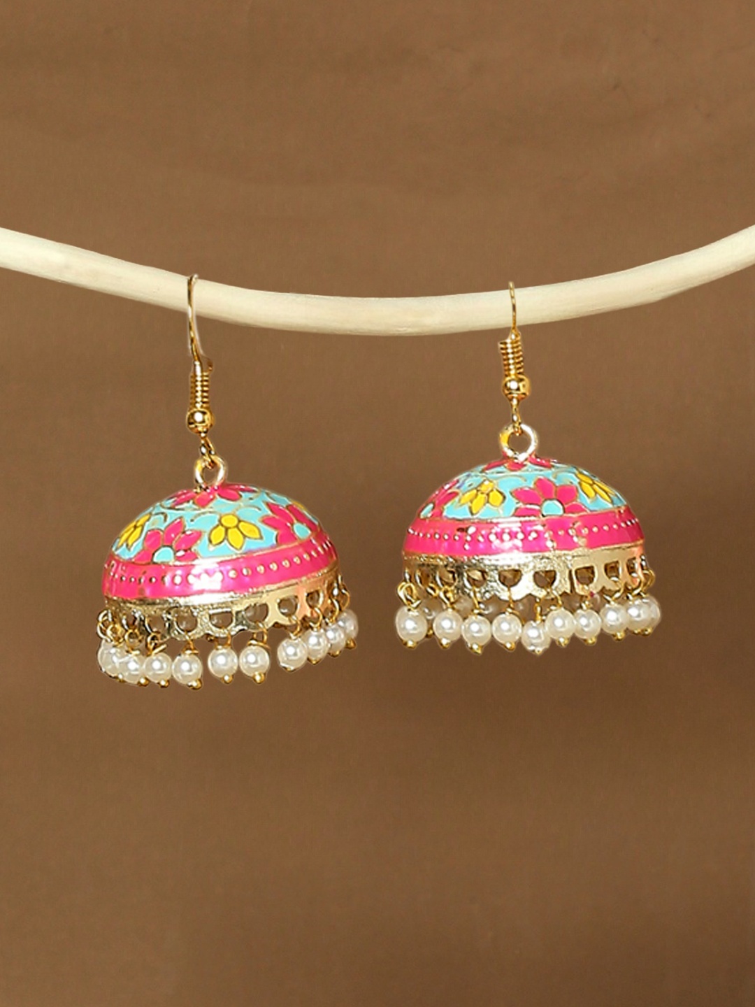 

OOMPH Meenakari Dome Shaped Jhumkas Earrings, Blue
