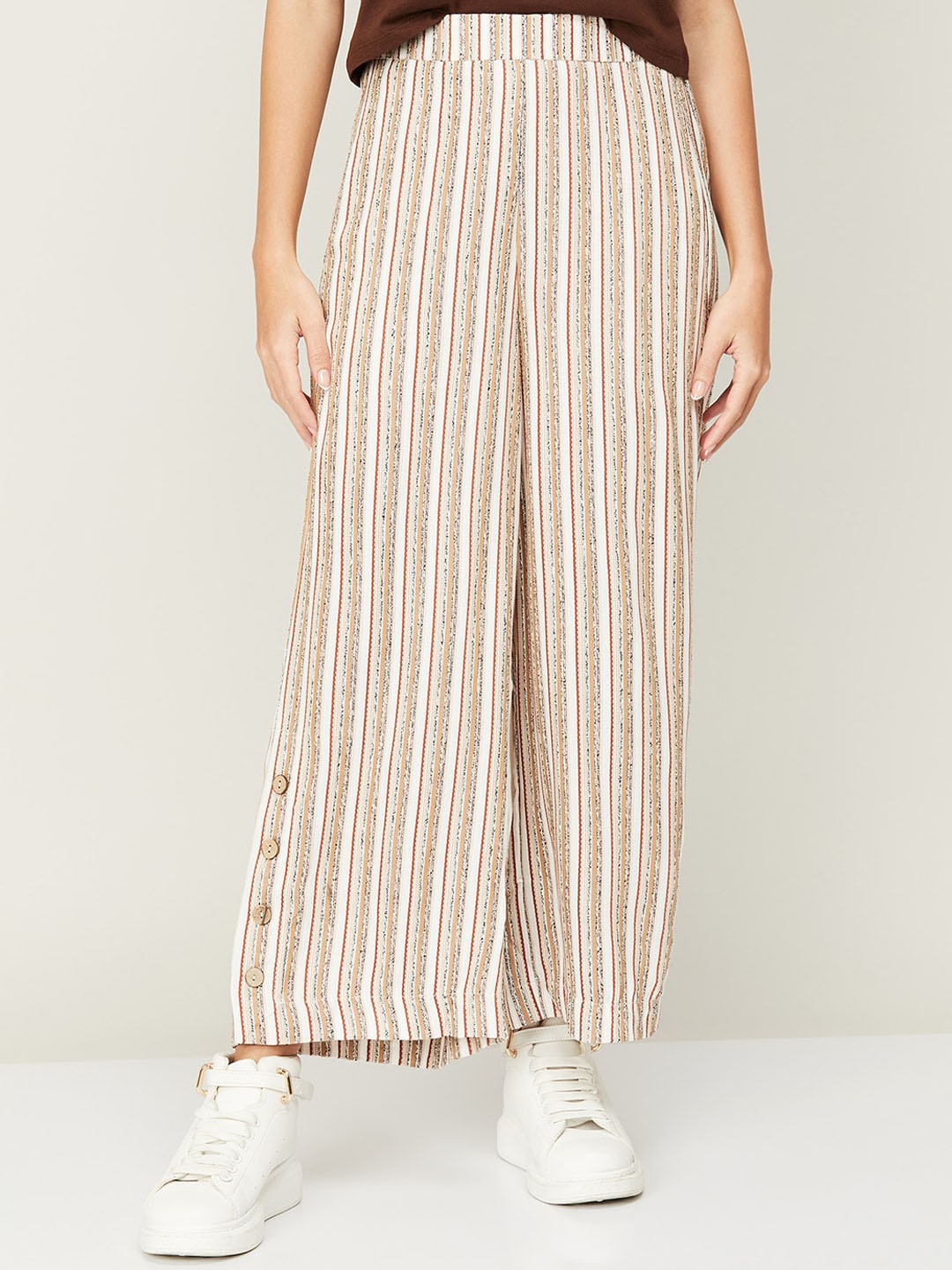

CODE by Lifestyle Women Striped Parallel Trousers, Beige