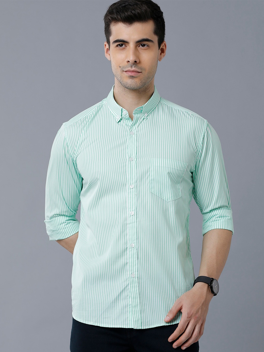 

YOVISH Men Slim Fit Striped Casual Cotton Shirt, Green