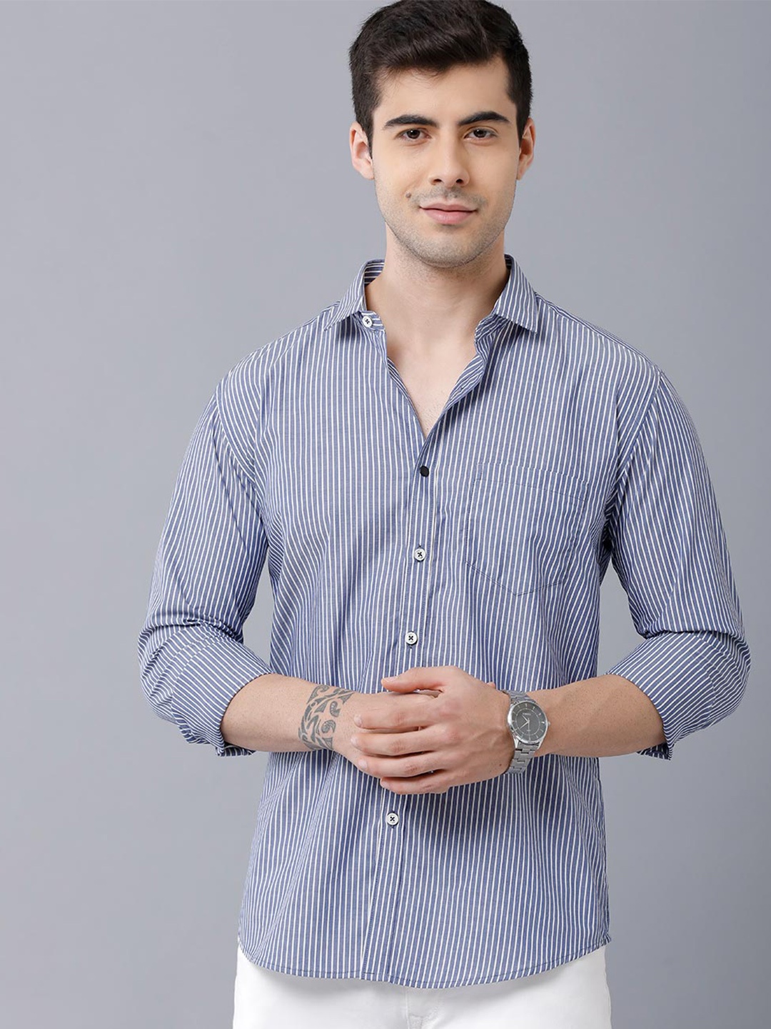 

YOVISH Men Slim Fit Striped Casual Shirt, Blue
