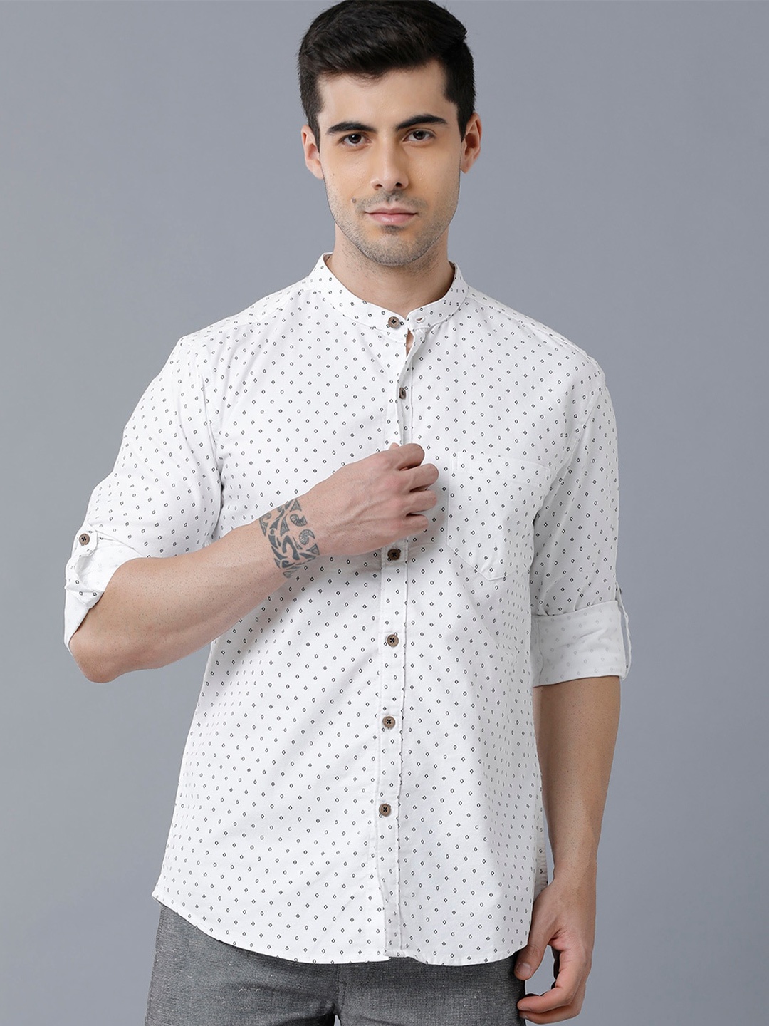 

YOVISH Men Printed Casual Slim Fit Cotton Shirt, White