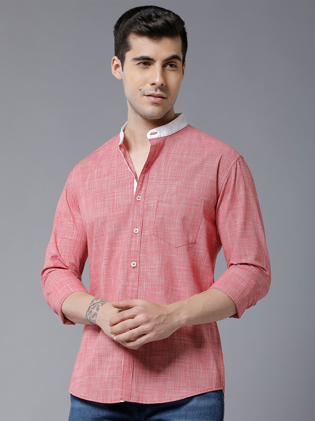 

YOVISH Men Premium Slim Fit Casual Cotton Shirt, Peach