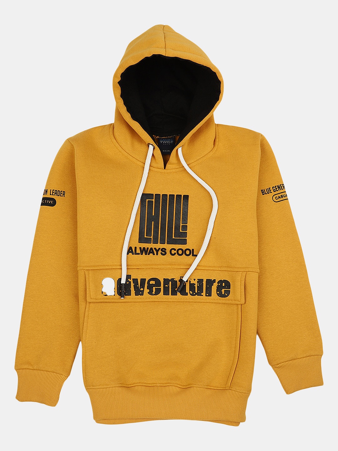 

V-Mart Boys Typography Printed Hooded Pullover Wool Sweatshirt, Yellow