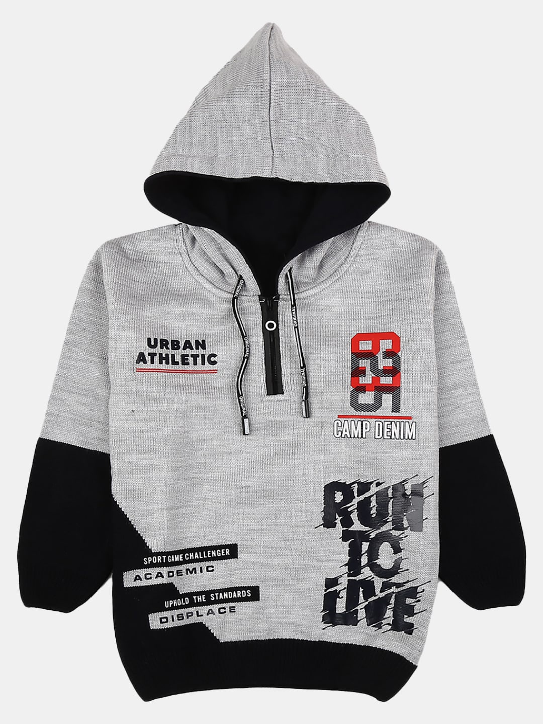 

V-Mart Boys Typography Printed Hooded Sweatshirt, Grey