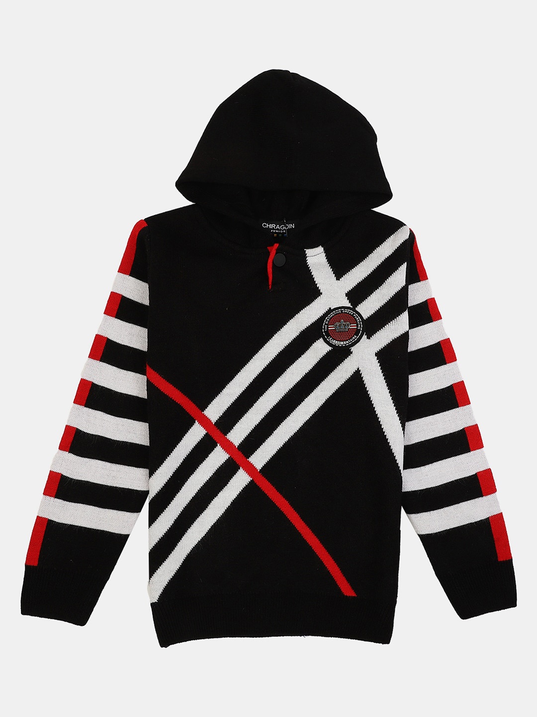 

V-Mart Boys Striped Hooded Wool Pullover Sweatshirt, Black