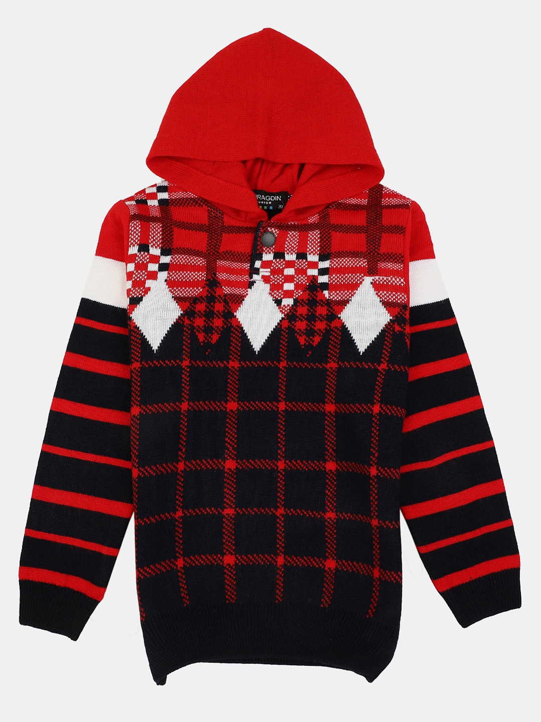 

V-Mart Boys Wool Printed Hooded Sweatshirt, Red
