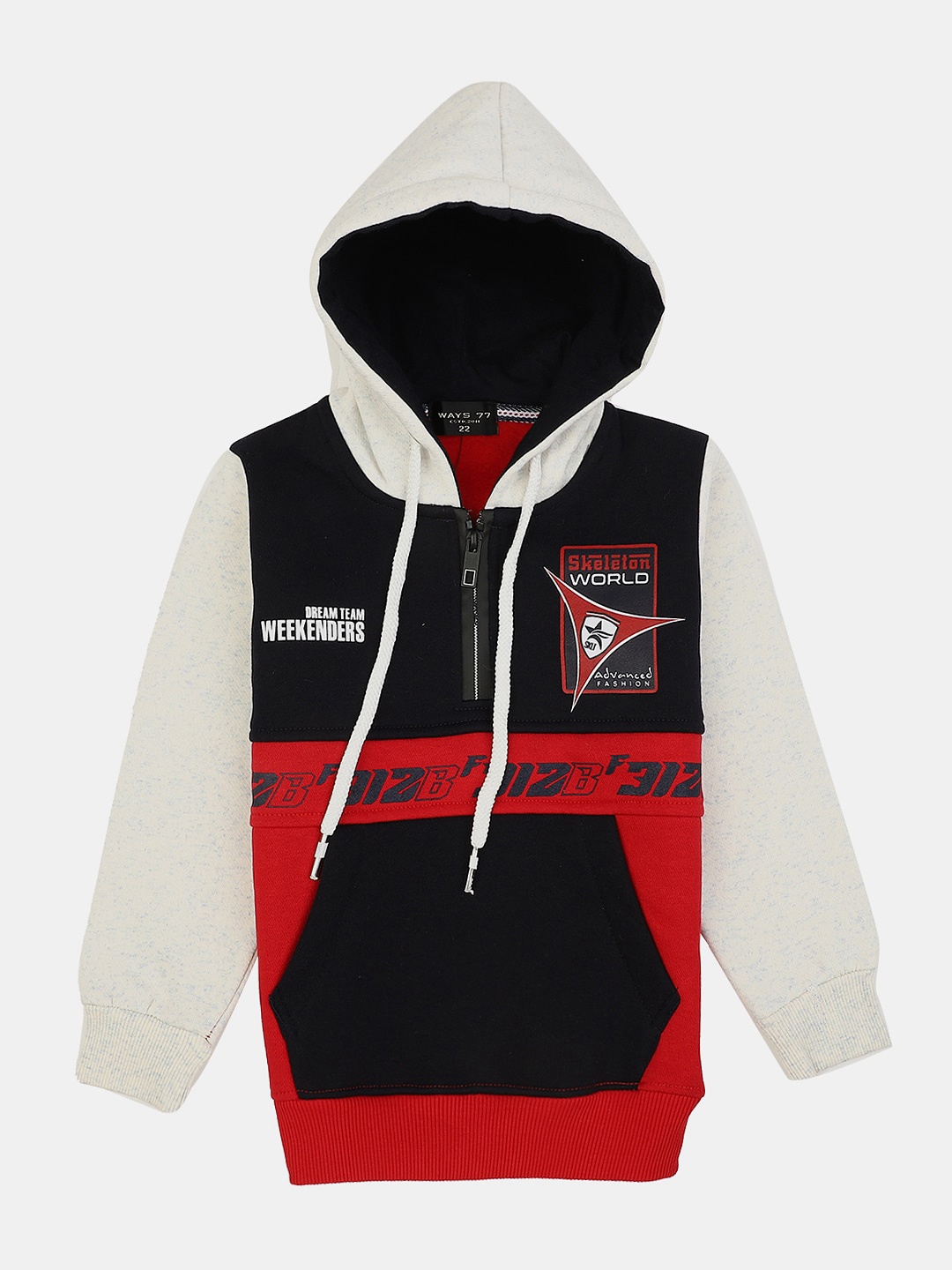 

V-Mart Boys Wool Colourblocked Hooded Sweatshirt, Red