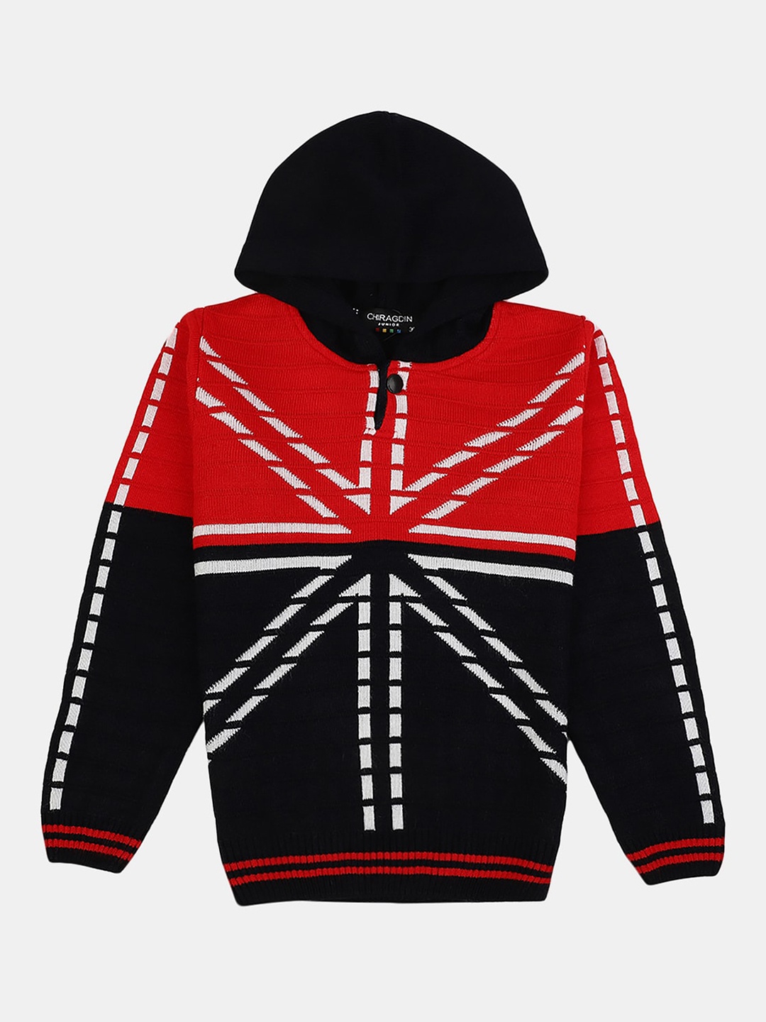 

V-Mart Boys Printed Hooded Wool Sweatshirt, Red