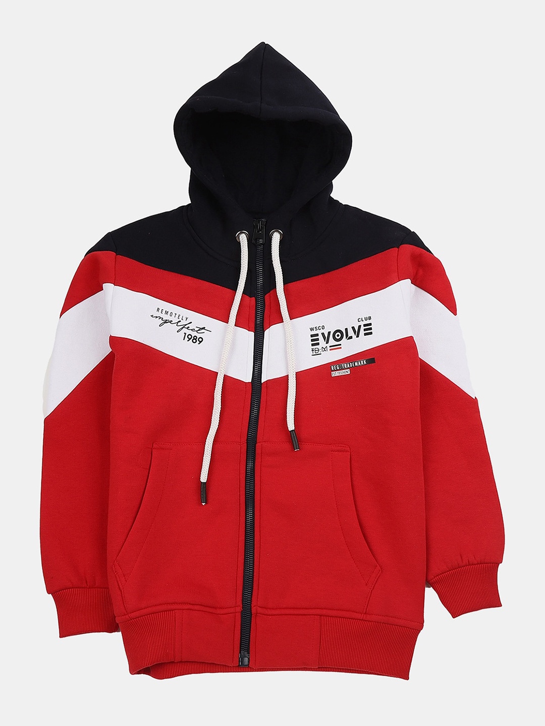 

V-Mart Boys Colourblocked Hooded Wool Sweatshirt, Red