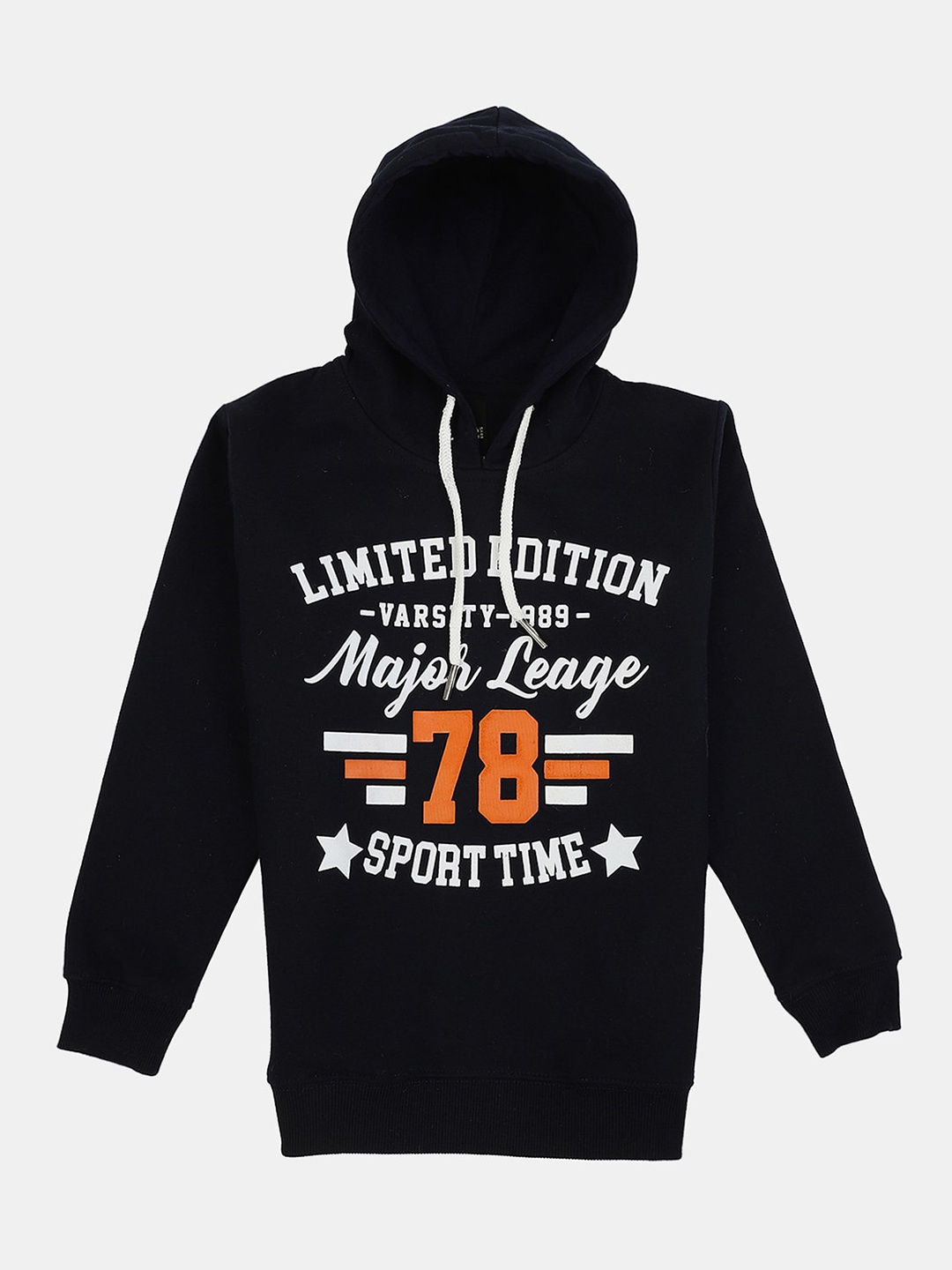 

V-Mart Boys Typography Printed Hooded Sweatshirt, Navy blue