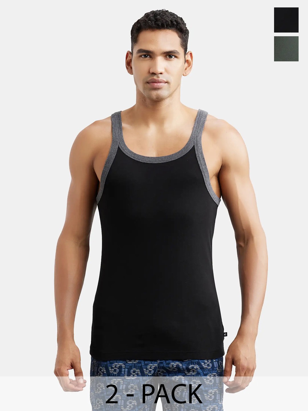 

Jockey Pack Of 2 Super Combed Cotton Rib Square Neck Gym Vest-US27, Assorted