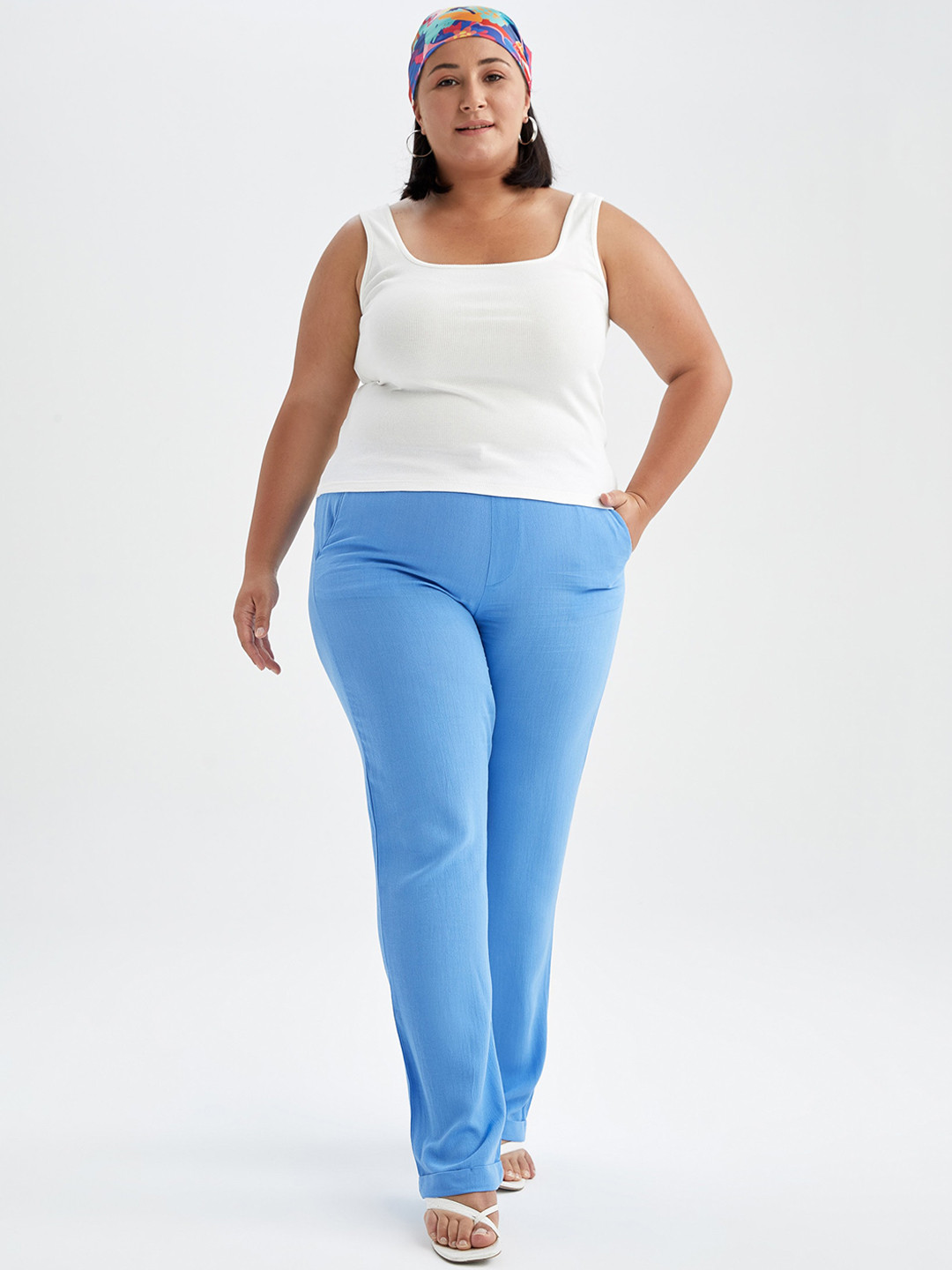

DeFacto Women Plus Size Regular Fit Trousers, Blue