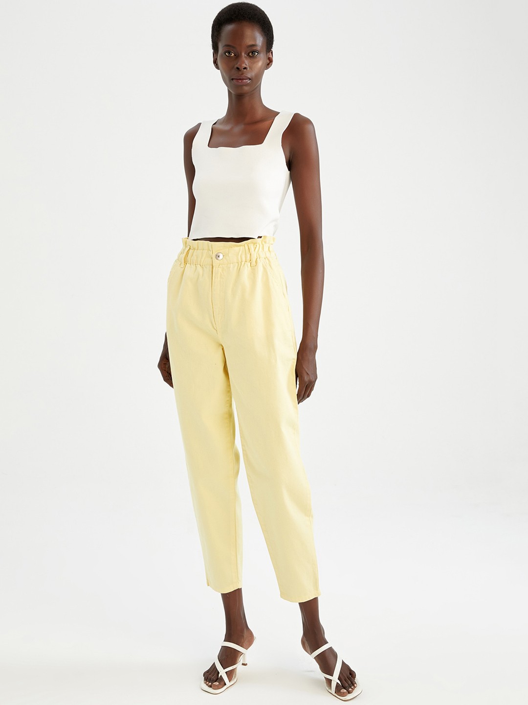 

DeFacto Women Mid-Rise Regular Fit Pure Cotton Trousers, Yellow