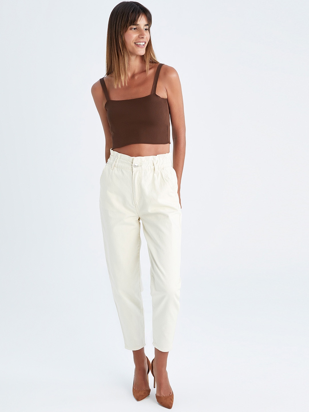 

DeFacto Women Cotton Chinos Trousers, Cream
