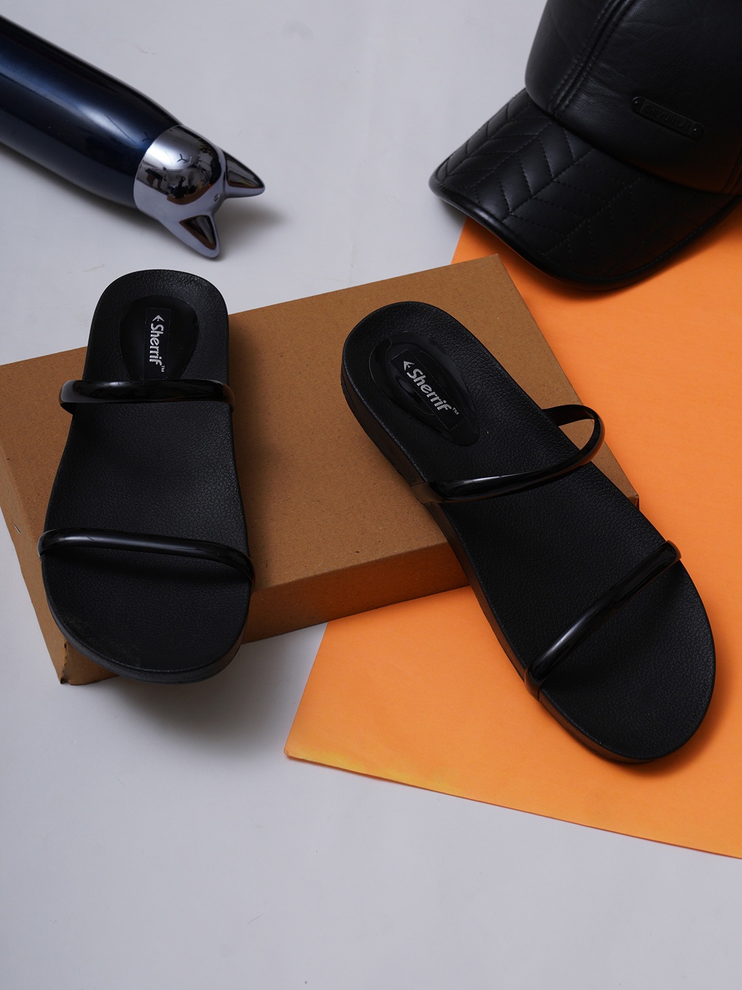 

Sherrif Shoes Women Open Toe Flats, Black
