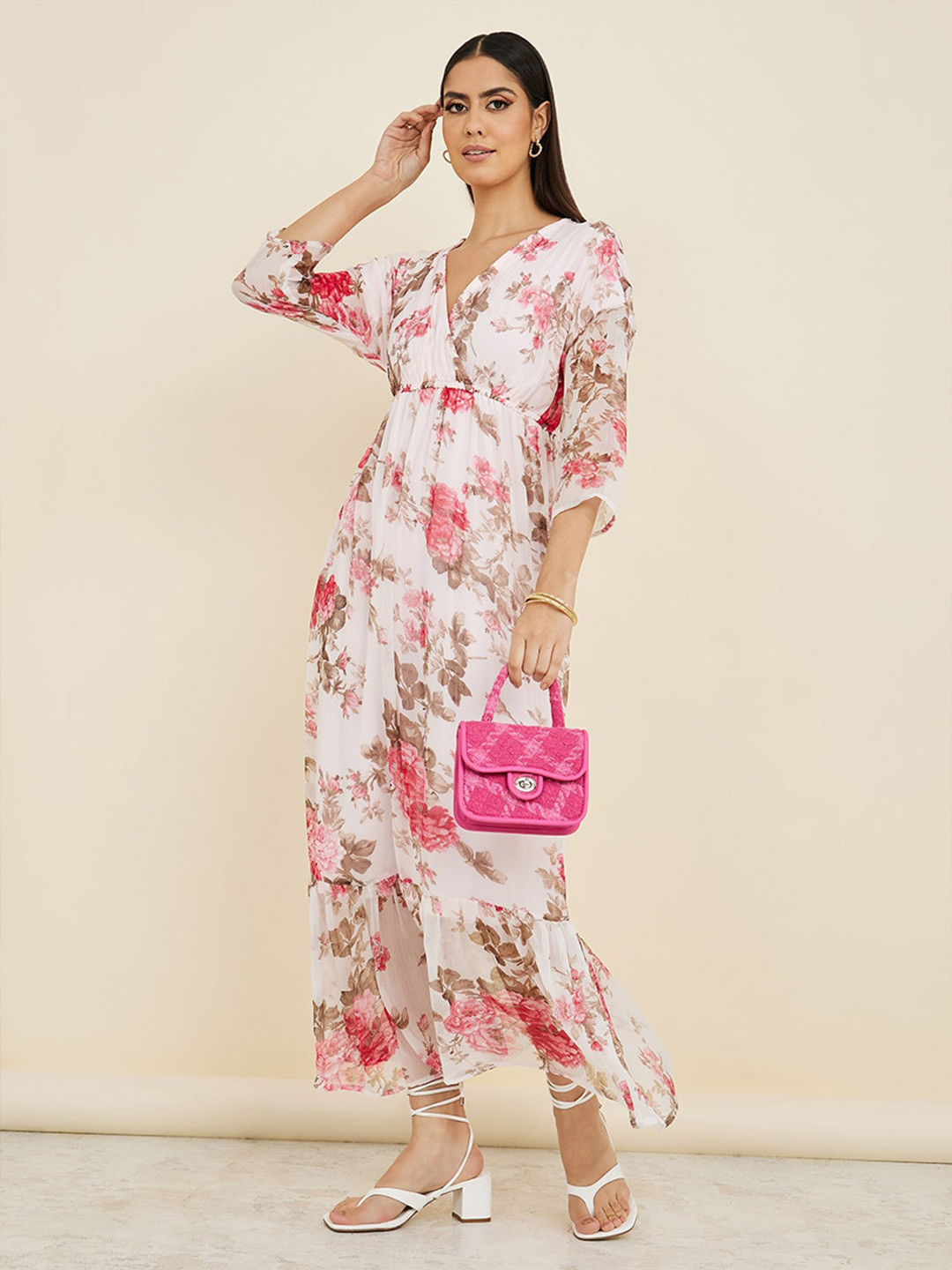 

Styli Floral Wrap Style Maxi Dress, Pink