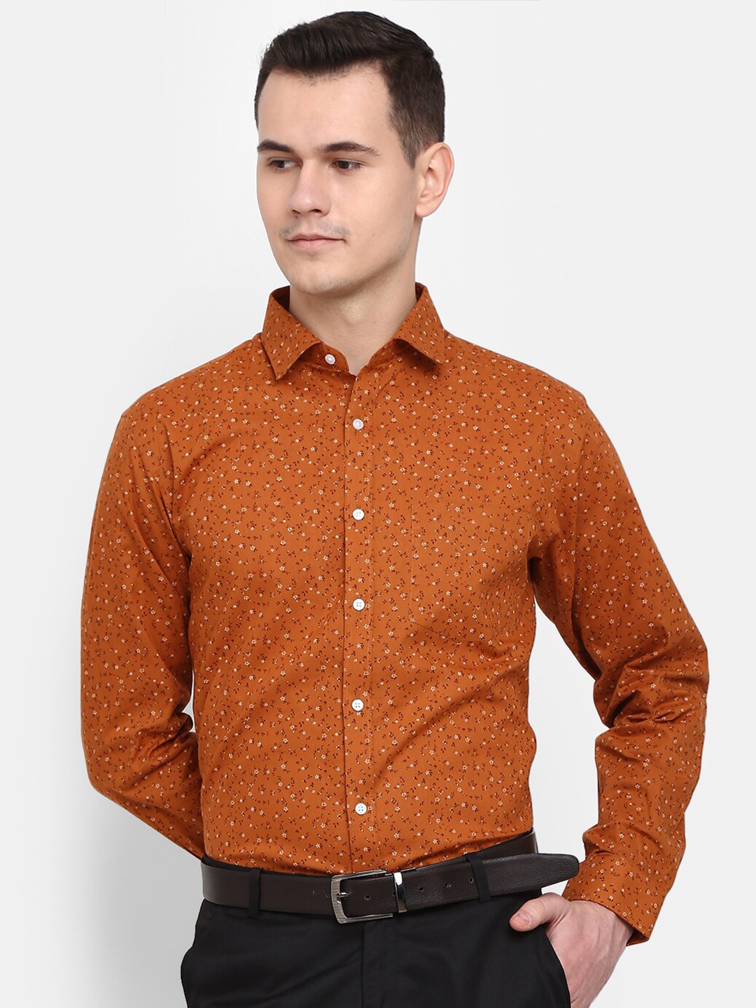 

V-Mart Men Classic Floral Printed Cotton Formal Shirt, Rust