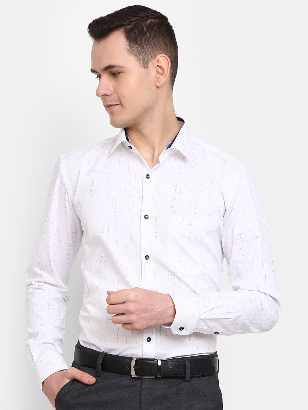 

V-Mart Men Classic Striped Cotton Formal Shirt, White