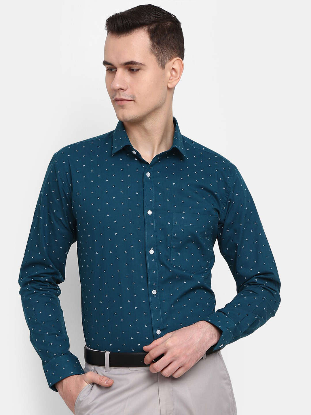 

V-Mart Men Printed Formal Cotton Shirt, Teal