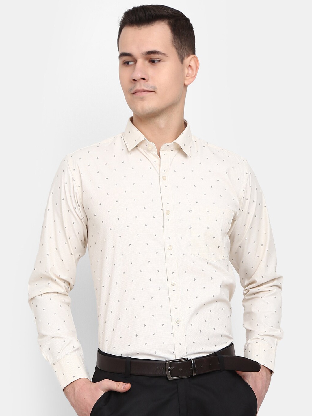 

V-Mart Men Classic Printed Formal Cotton Shirt, Beige