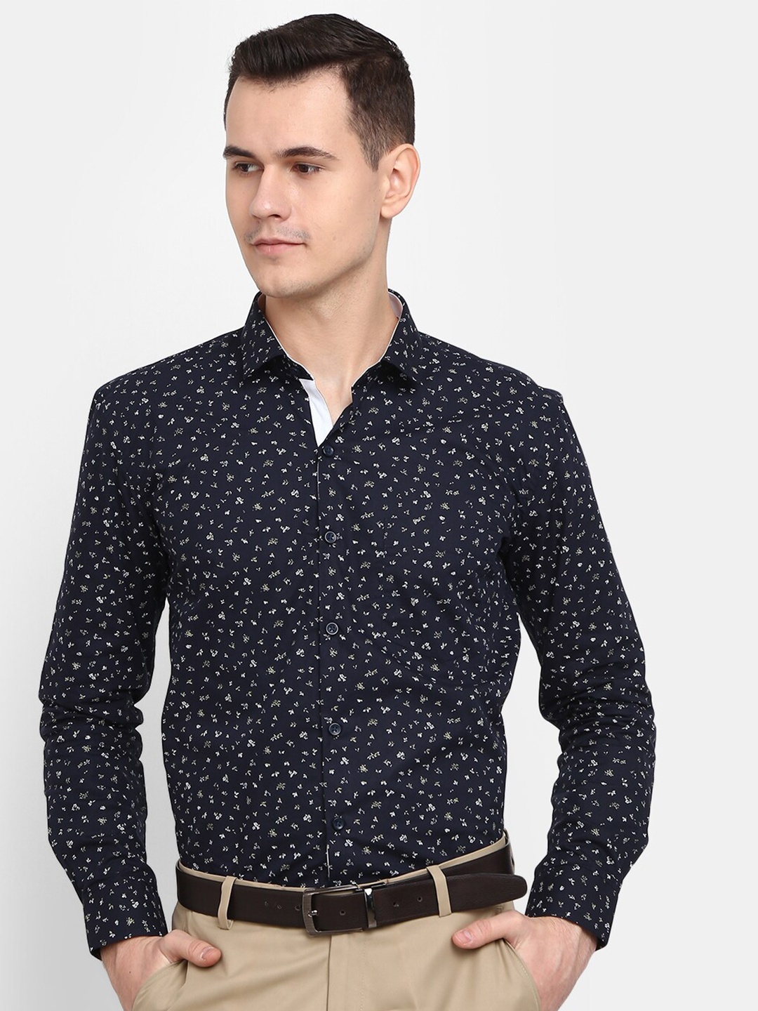 

J White by Vmart Men Classic Printed Formal Cotton Shirt, Navy blue