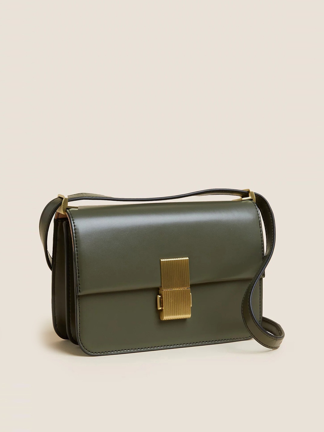 

Marks & Spencer Structured Sling Bag with Cut Work, Khaki