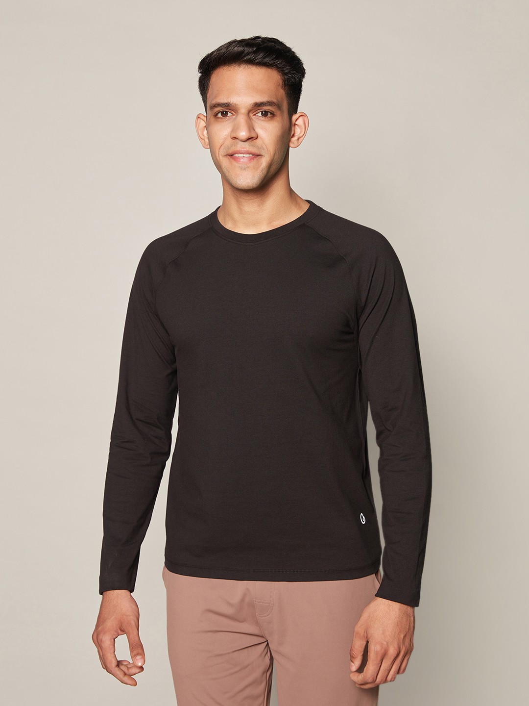 

Gloot Men Cotton Stretch Anti Odour Long Sleeve Raglan T-shirt, Black