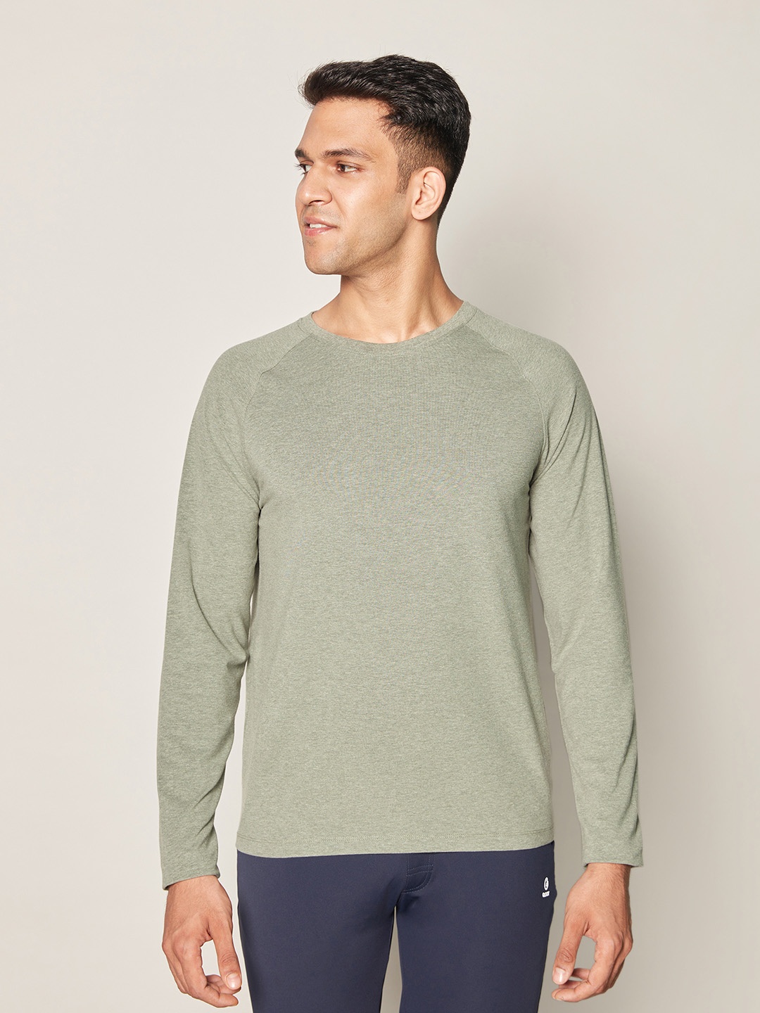 

Gloot Men Raglan Sleeves Anti Odor Cotton Stretchable T-shirt, Green