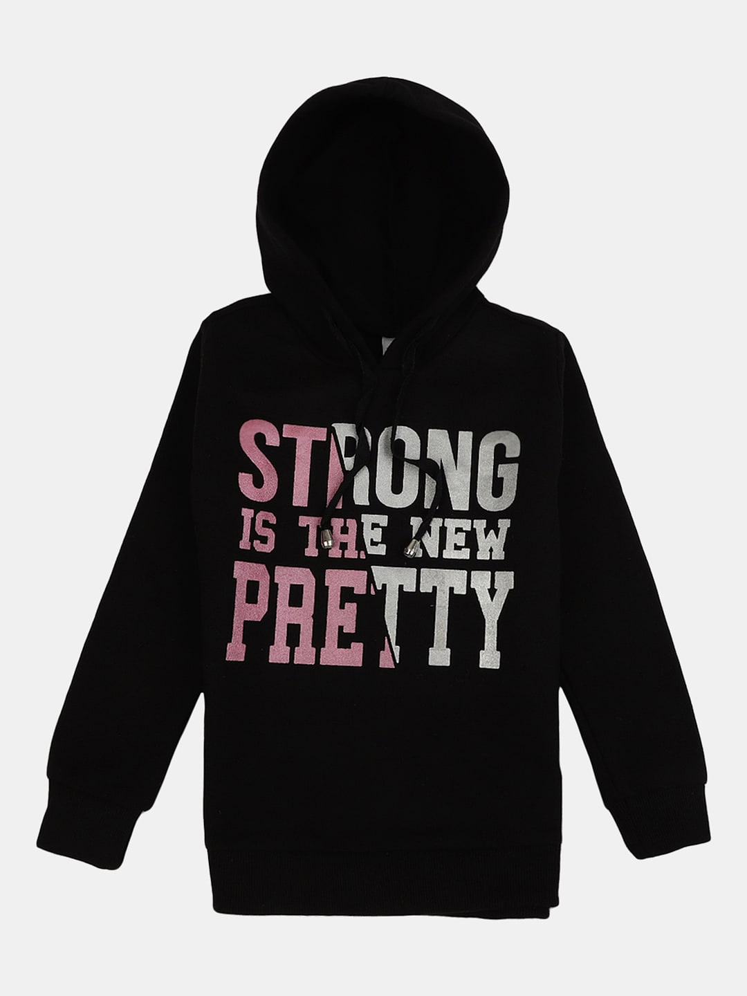 

V-Mart Girls Printed Fleece Hooded Sweatshirt, Black