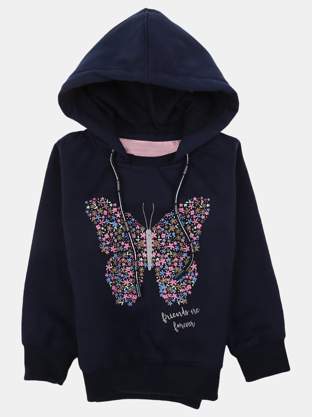 

V-Mart Girls Wool Printed Hooded Sweatshirt, Navy blue