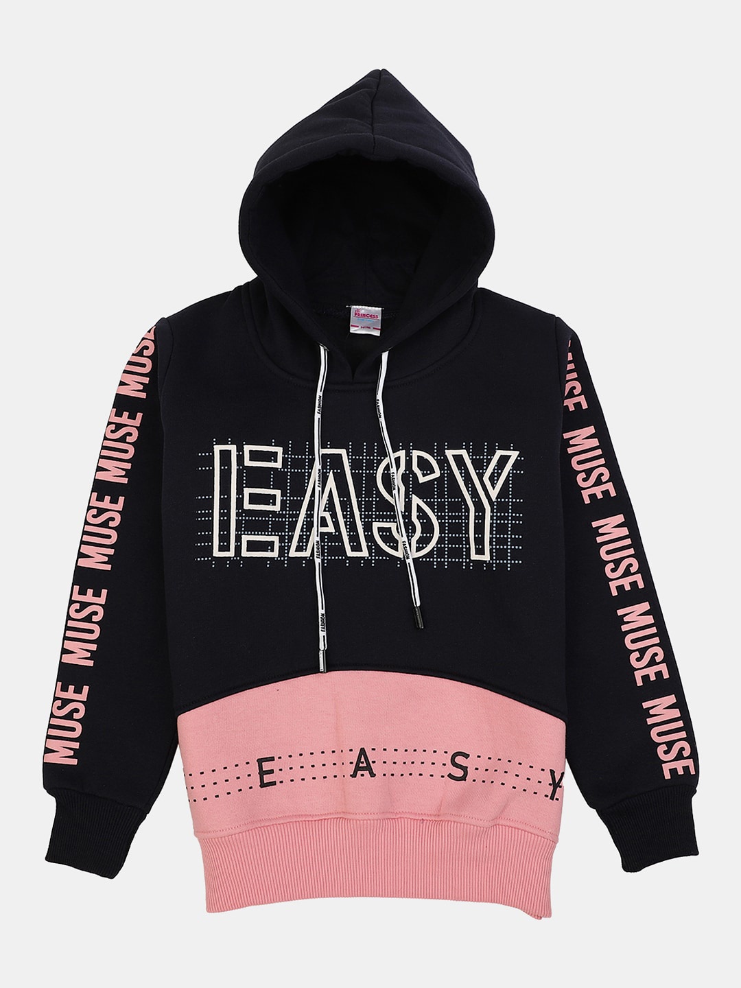 

V-Mart Girls Printed Hooded Wool Sweatshirt, Black