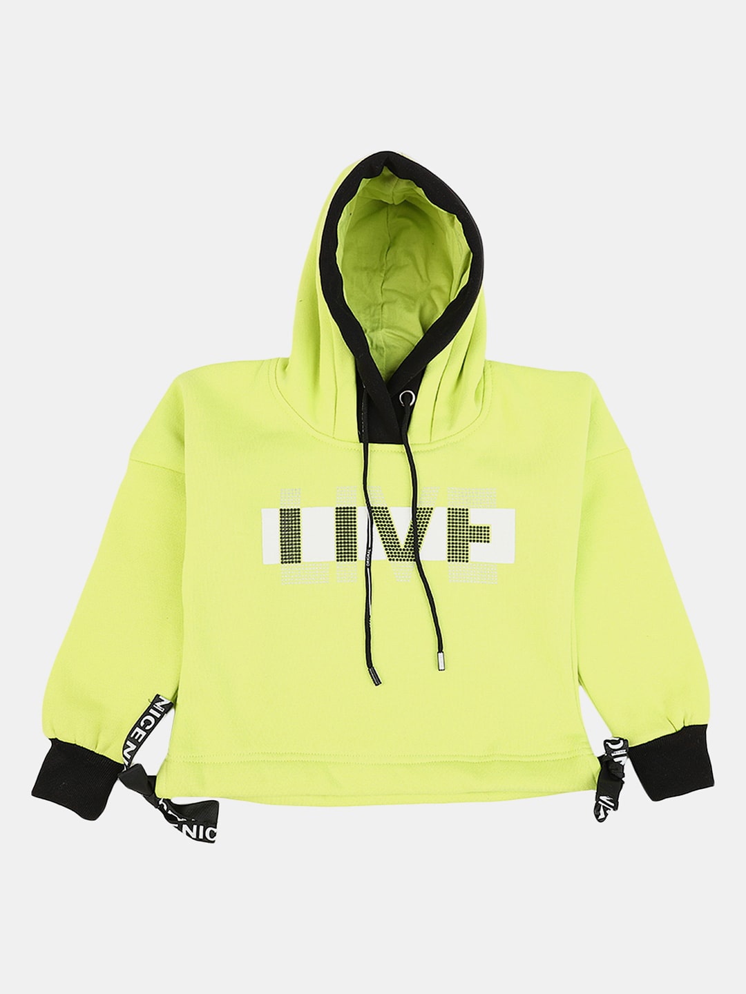 

V-Mart Girls Printed Hooded Wool Sweatshirt, Lime green