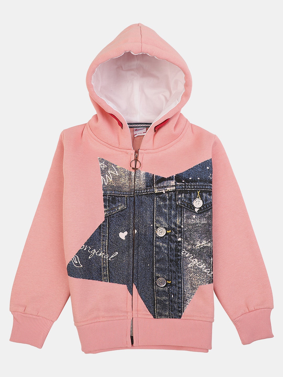 

V-Mart Girls Printed Hooded Wool Front-Open Sweatshirt, Pink