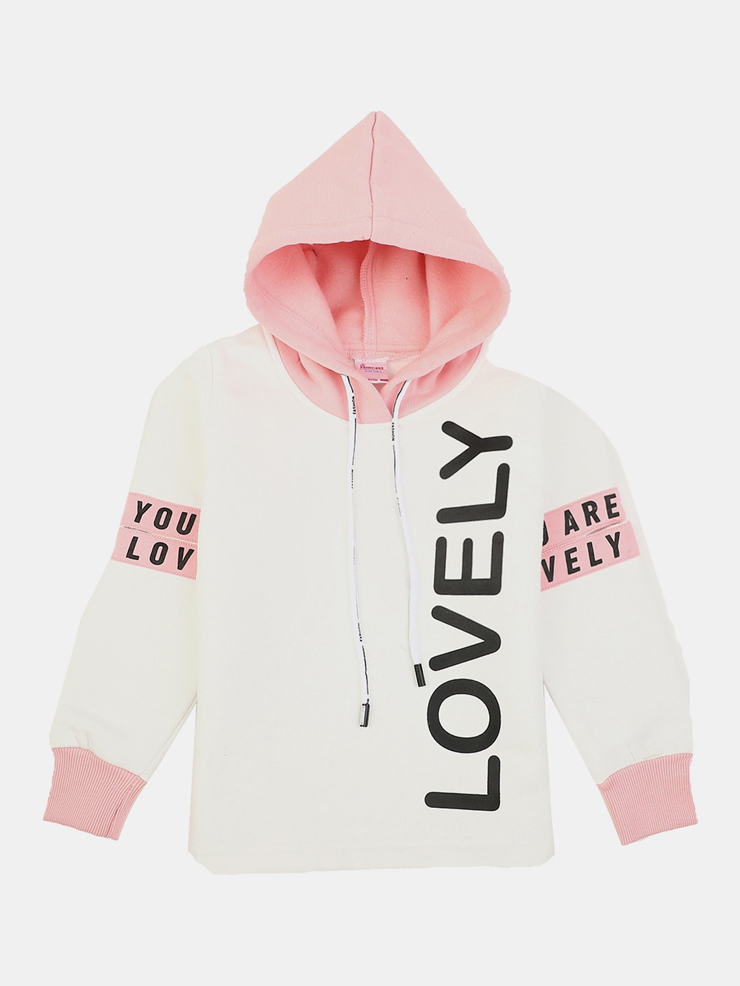 

V-Mart Girls Printed Hooded Wool Sweatshirt, Off white