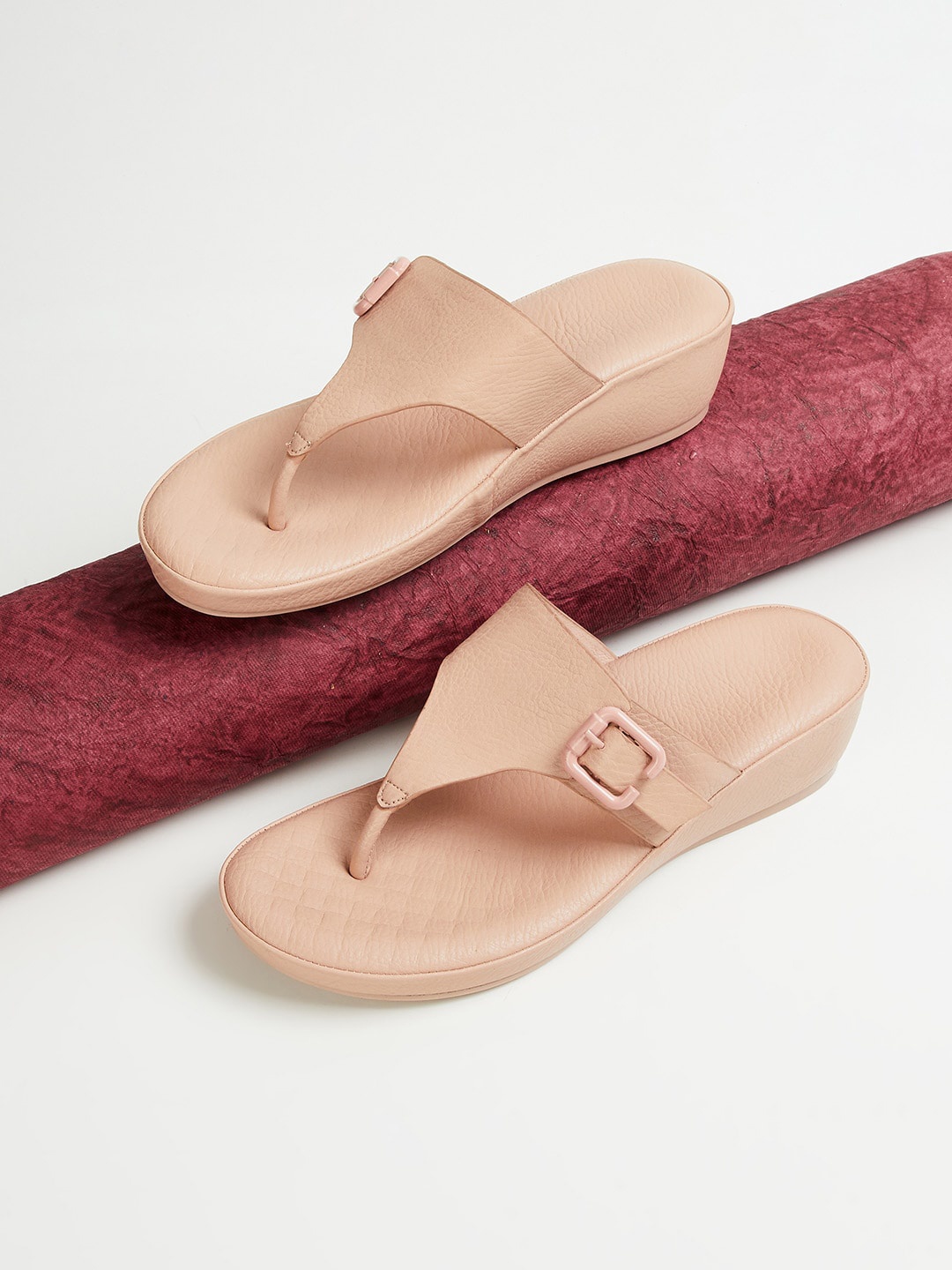 

CODE by Lifestyle Women Slip-On T-Strap Flats With Buckles, Pink
