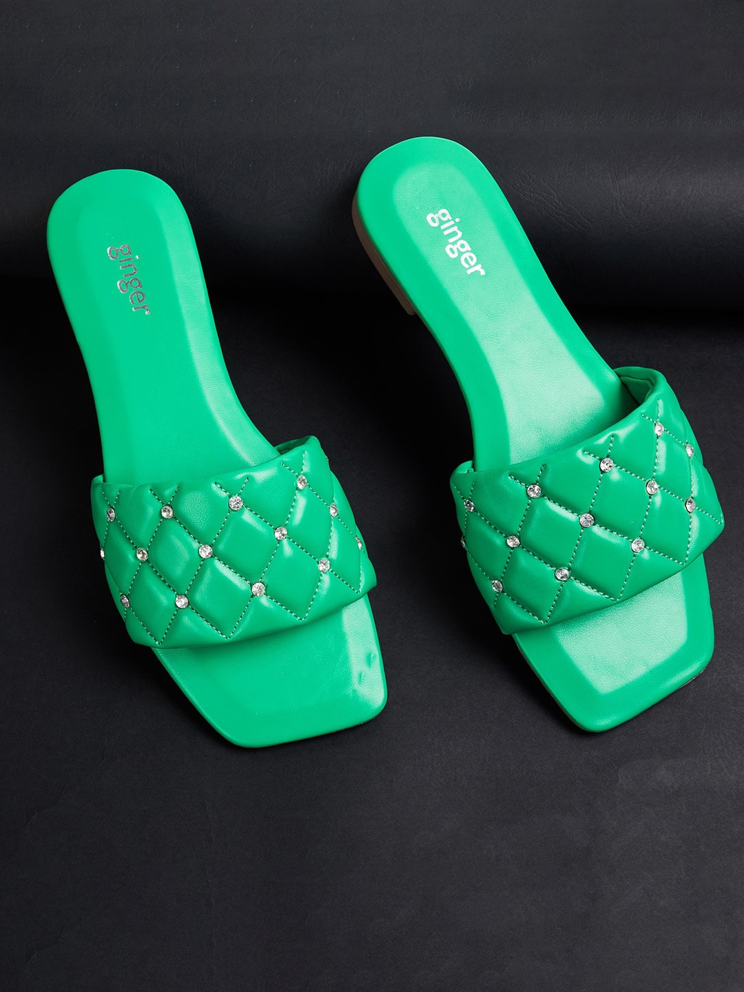 

Ginger by Lifestyle Women Printed Open Toe Flats, Green