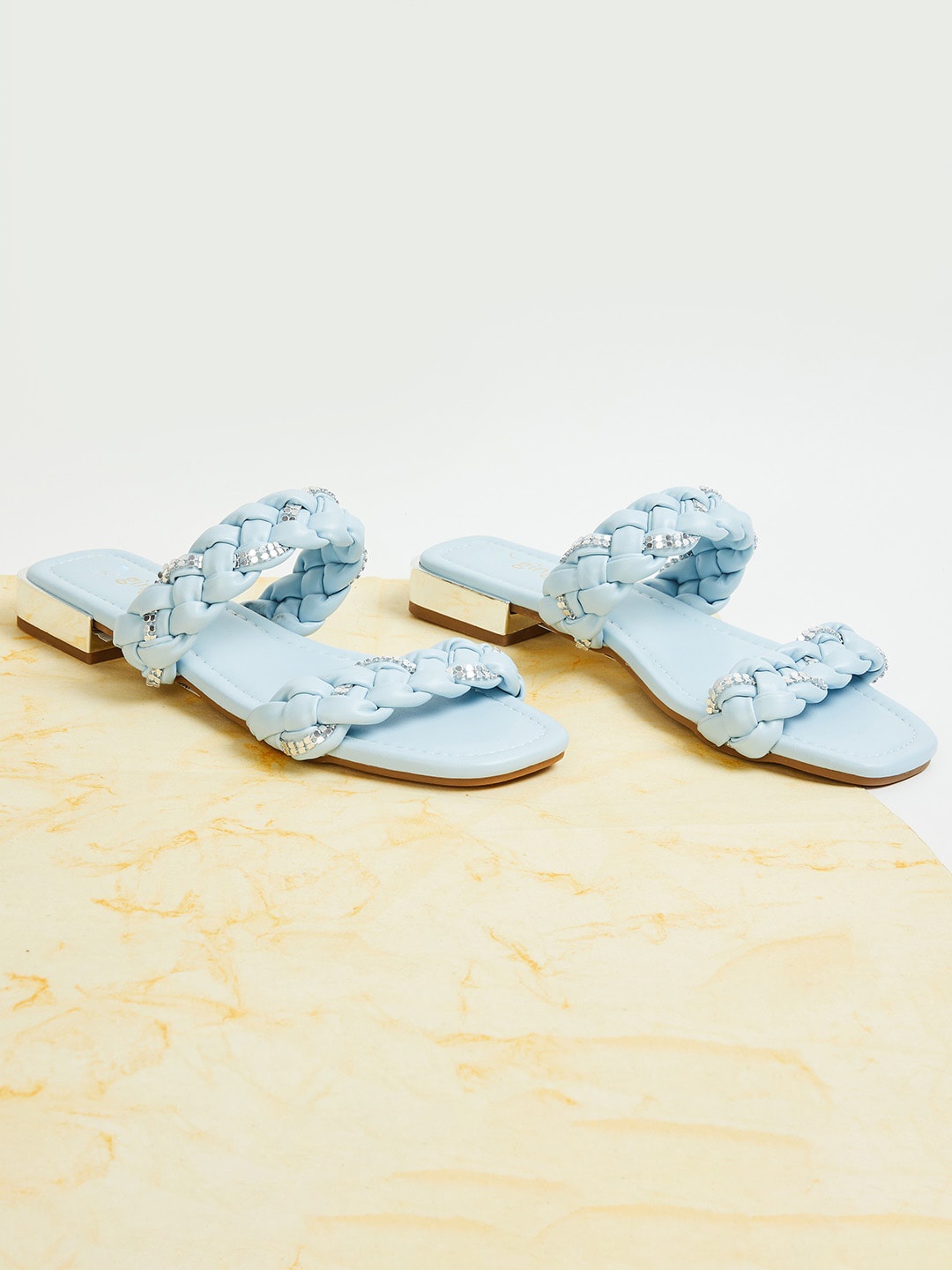 

Ginger by Lifestyle Women Textured Open Toe Flats, Blue