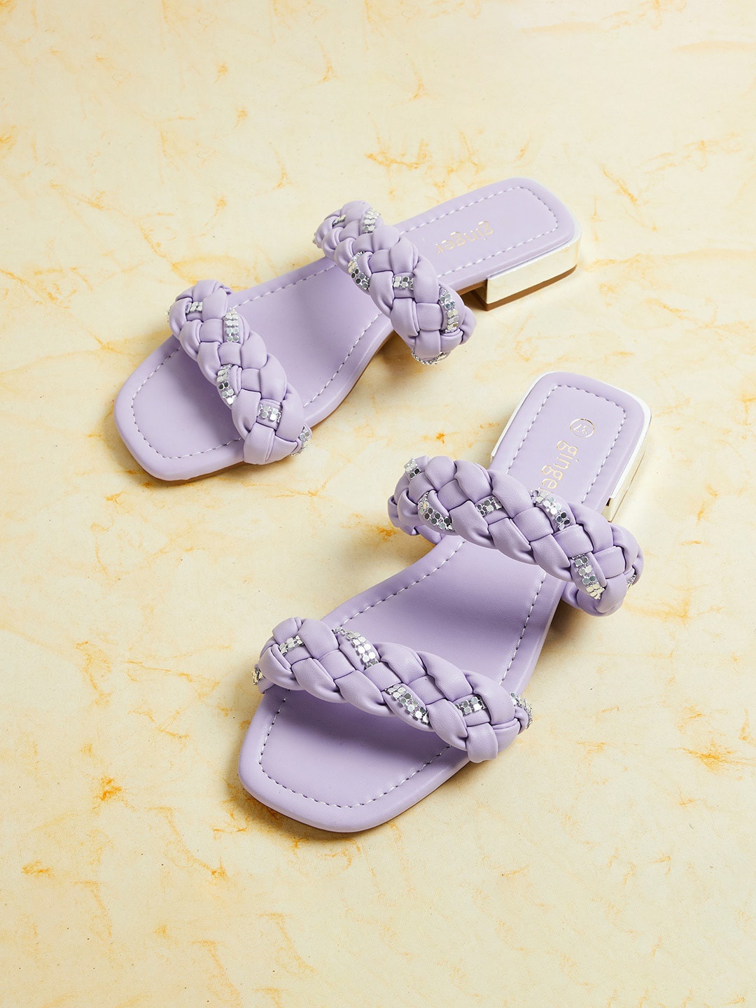 

Ginger by Lifestyle Women Woven Design Open Toe Flats, Purple