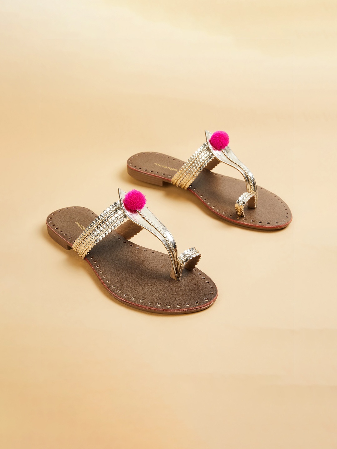 

Melange by Lifestyle Women Ethnic T-Strap Flats, Gold
