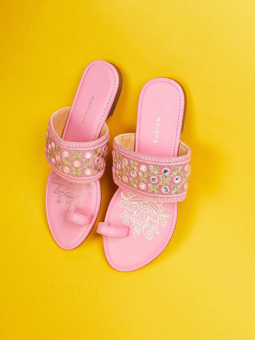 

Melange by Lifestyle Women Embroidered Ethnic One Toe Flats, Pink