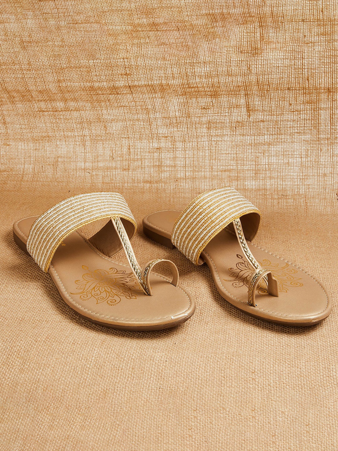 

Melange by Lifestyle Women Embellished Ethnic One Toe Flats, Beige
