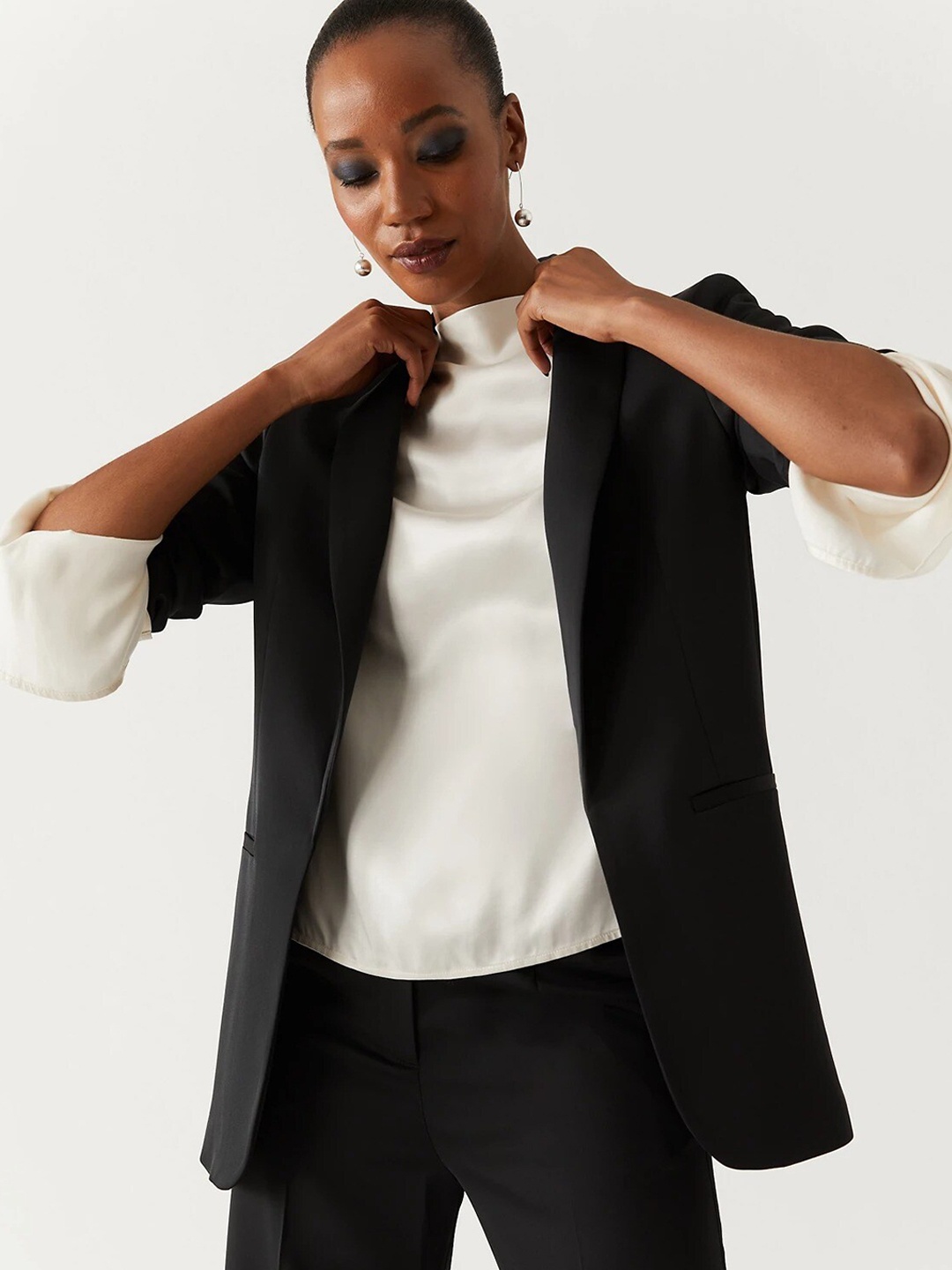 

Marks & Spencer Women Front-Open Formal Blazer, Black