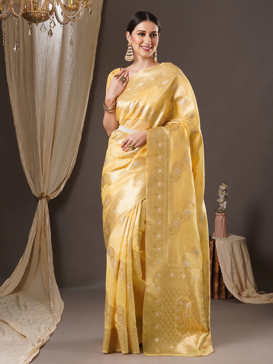 

Anouk Woven Design Zari Organza Banarasi Saree, Yellow