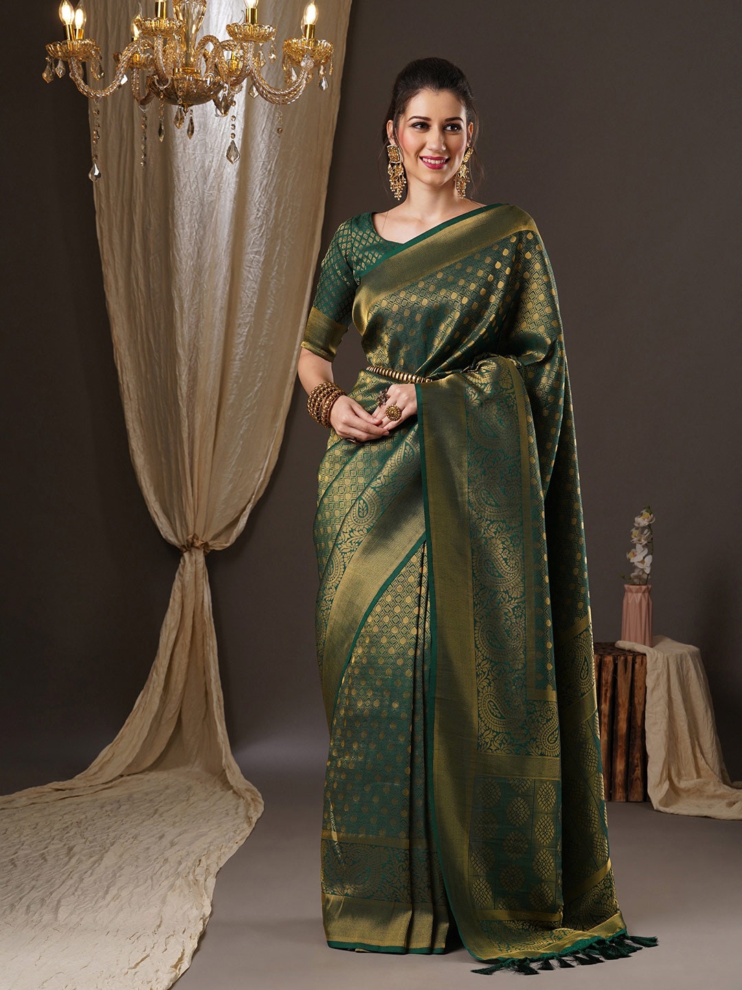 

Anouk Woven Design Zari Pure Georgette Kanjeevaram Saree, Green