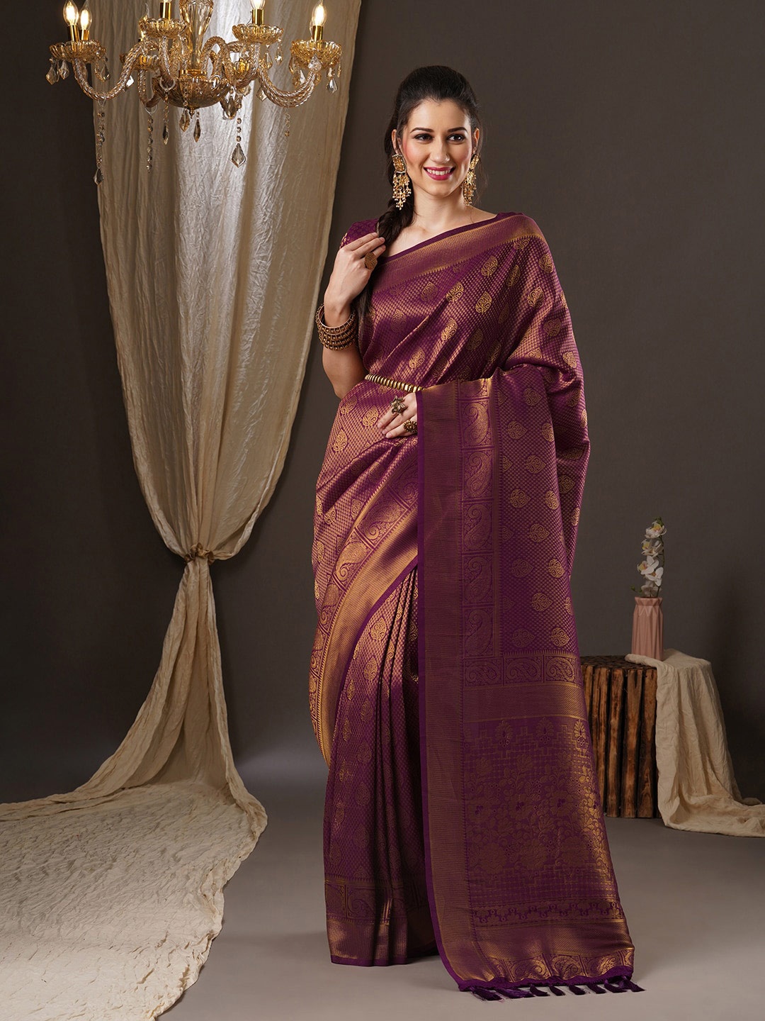 

Anouk Woven Design Zari Pure Georgette Kanjeevaram Saree, Purple