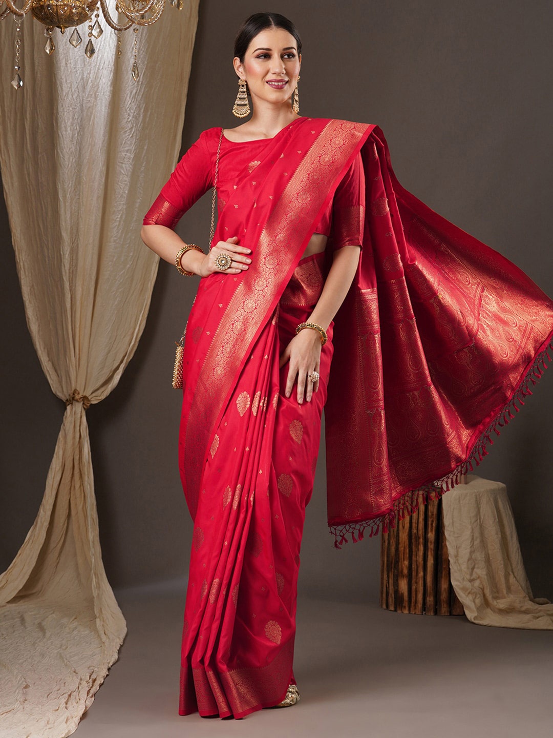 

Anouk Woven Design Zari Banarasi Saree, Red