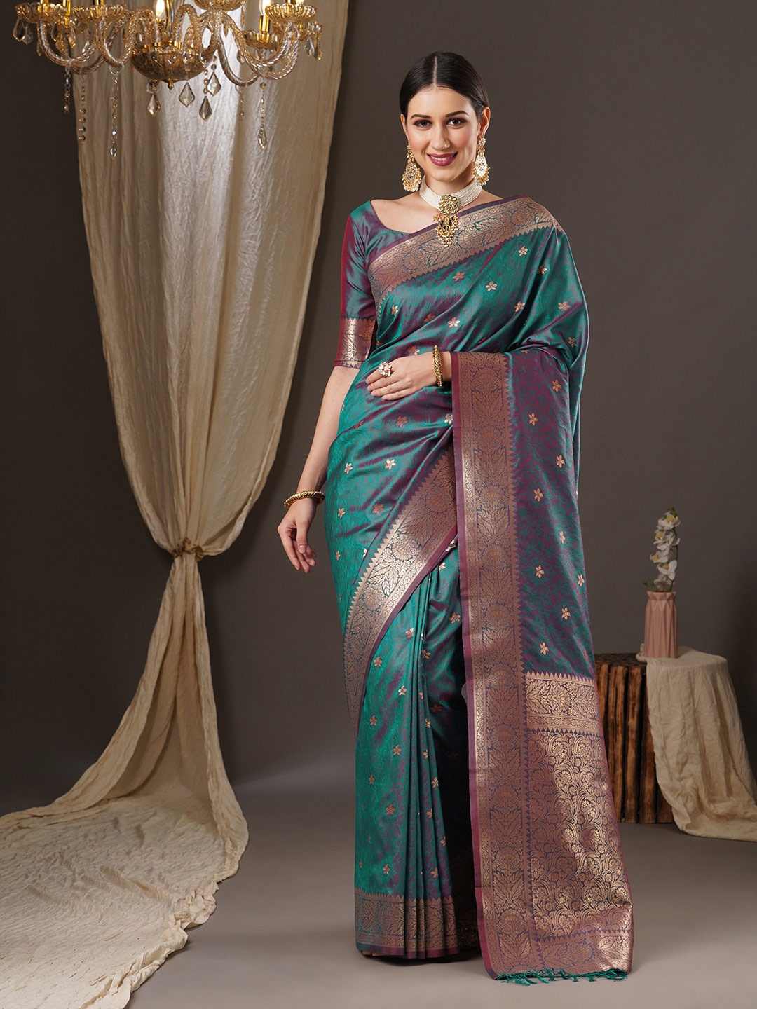 

Anouk Woven Design Zari Banarasi Saree, Teal